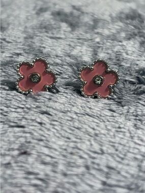 Stainless Steel Pink Clover Flower Stud Earrings - Silver-Tone Floral Earrings